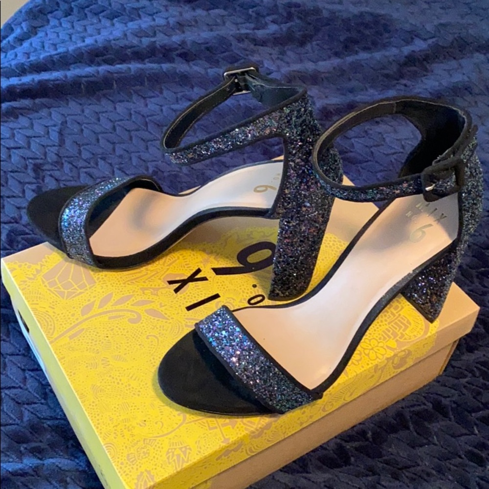 Purple Multi-Glitter two strap minimalist heel